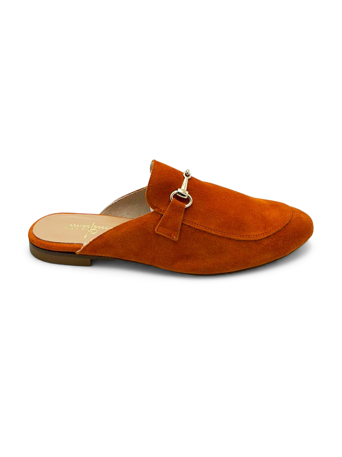 Mocassino Arancione Sabot in Camoscio con Dettaglio Metallico