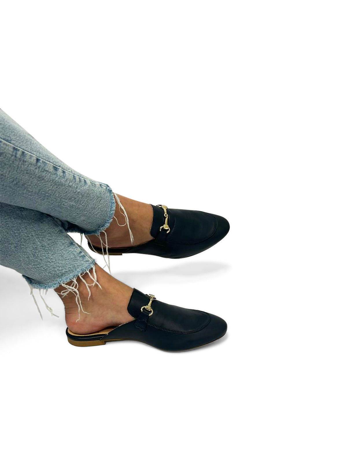 Mocassino Sabot Nero con Dettaglio Metallico