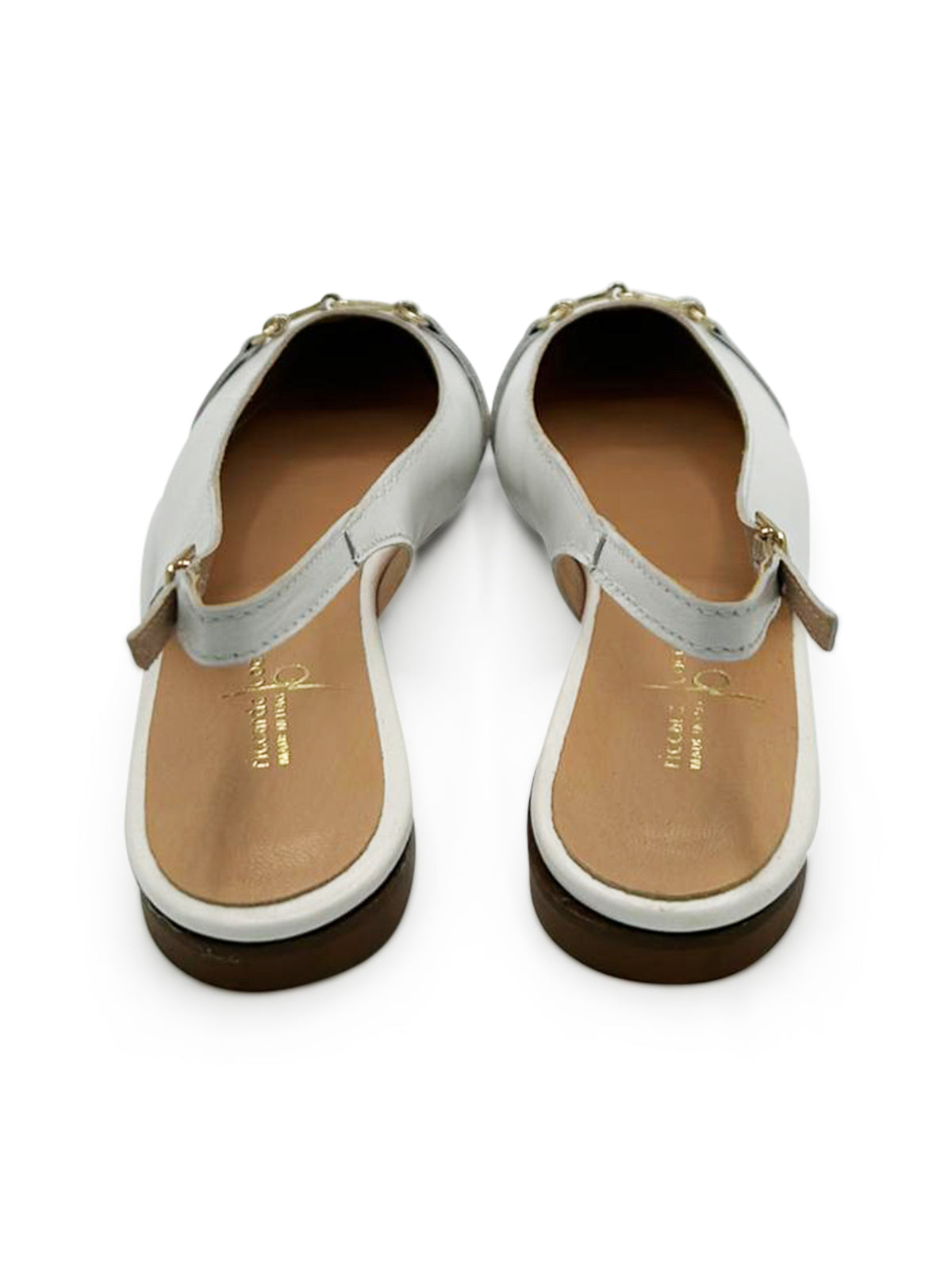 Ballerine Slingback Bianche a Punta con Fibbia Dorata
