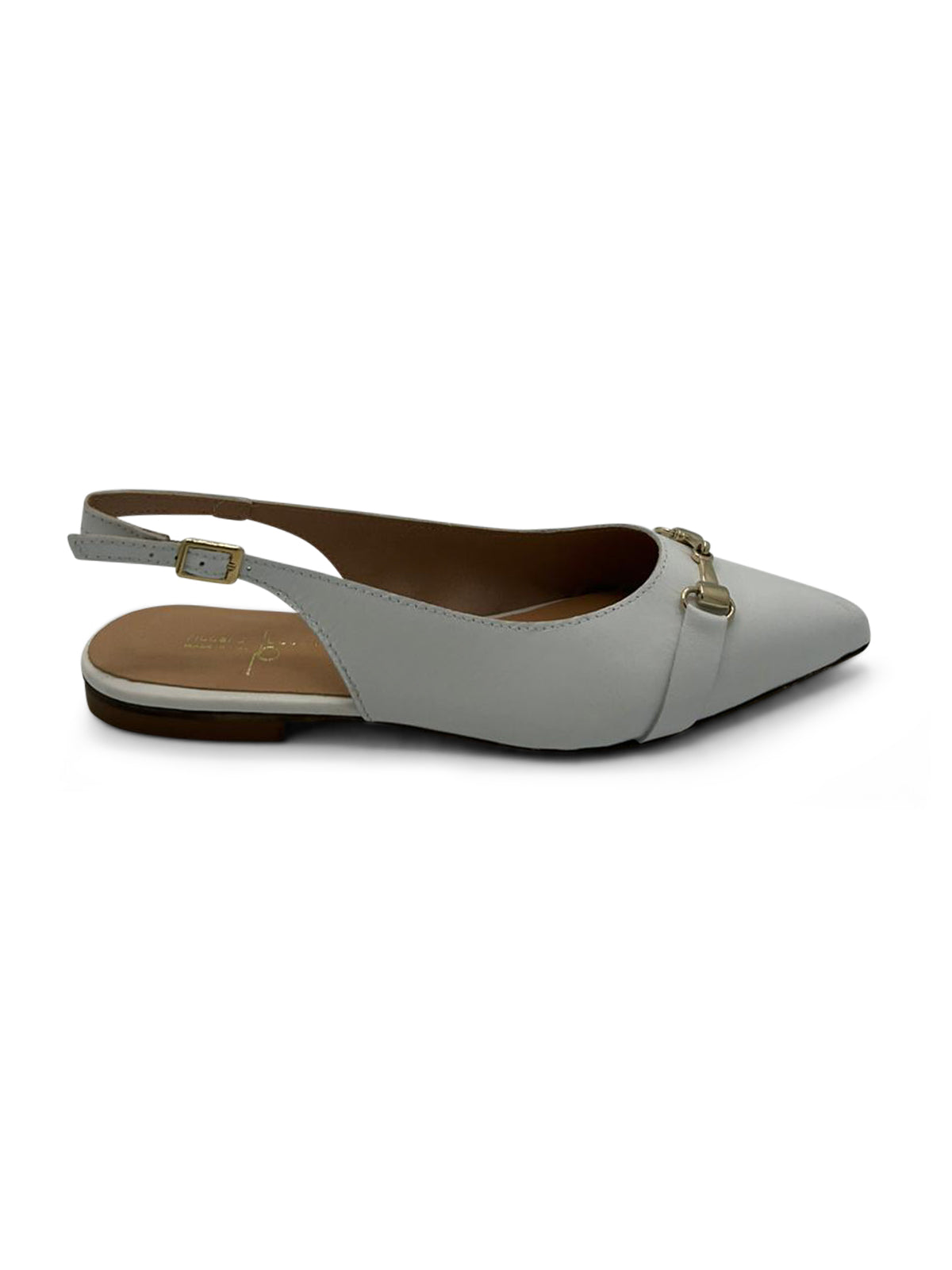 Ballerine Slingback Bianche a Punta con Fibbia Dorata