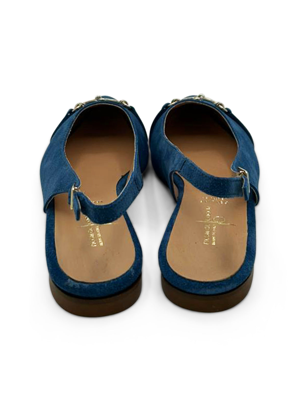 Ballerine Slingback in Camoscio Blu Navy a Punta con Fibbia Dorata