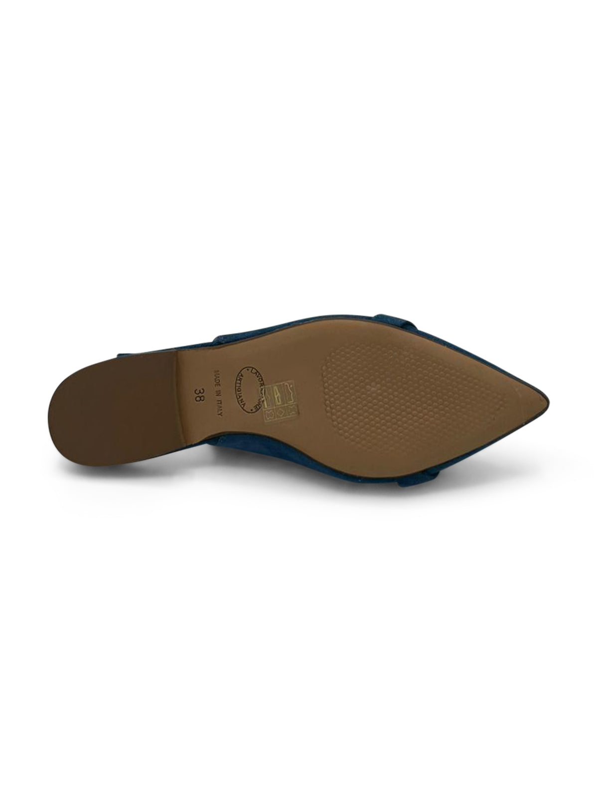 Ballerine Slingback in Camoscio Blu Navy a Punta con Fibbia Dorata