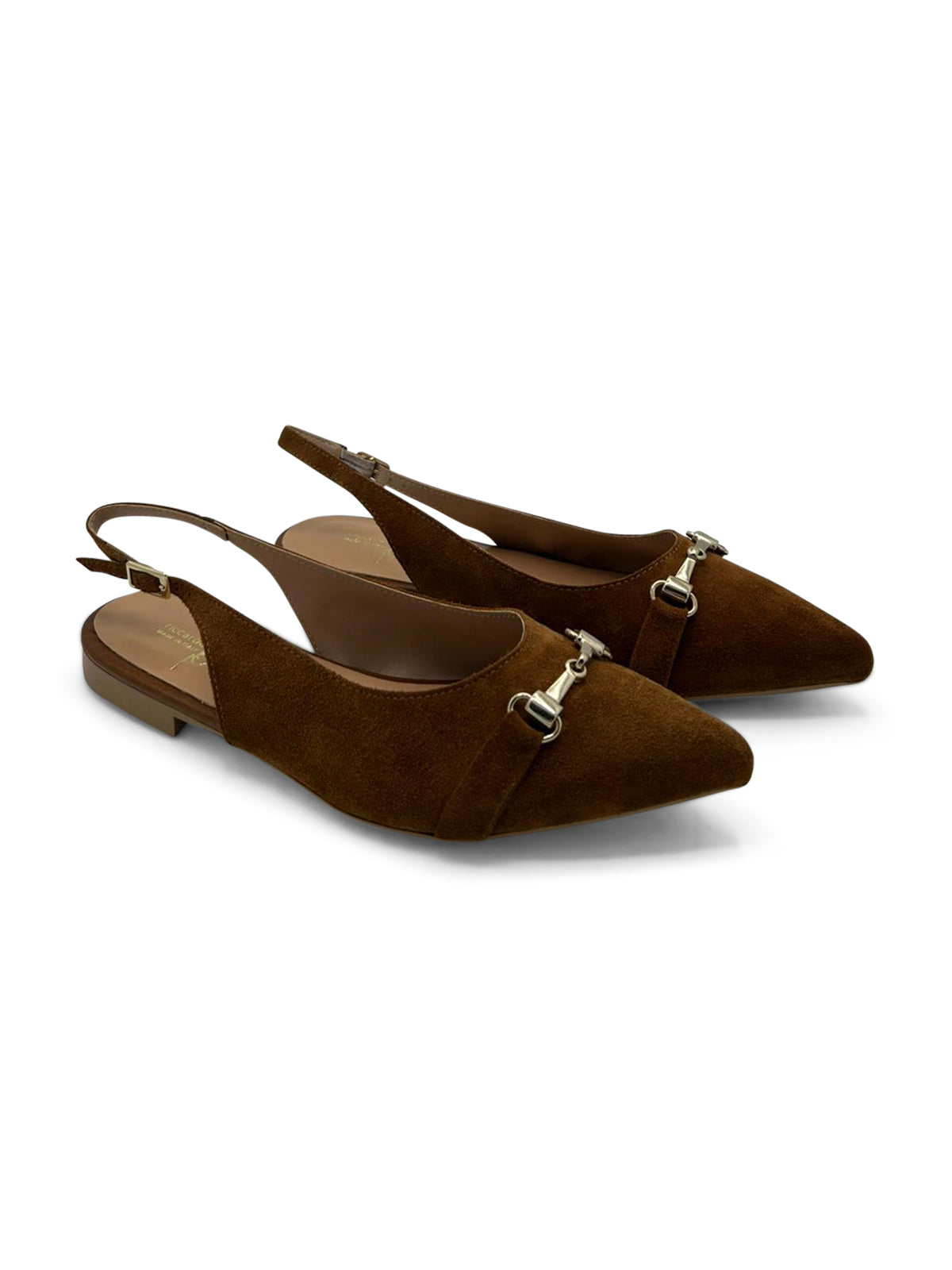 Ballerine Slingback in Camoscio Blu Navy a Punta con Fibbia Dorata