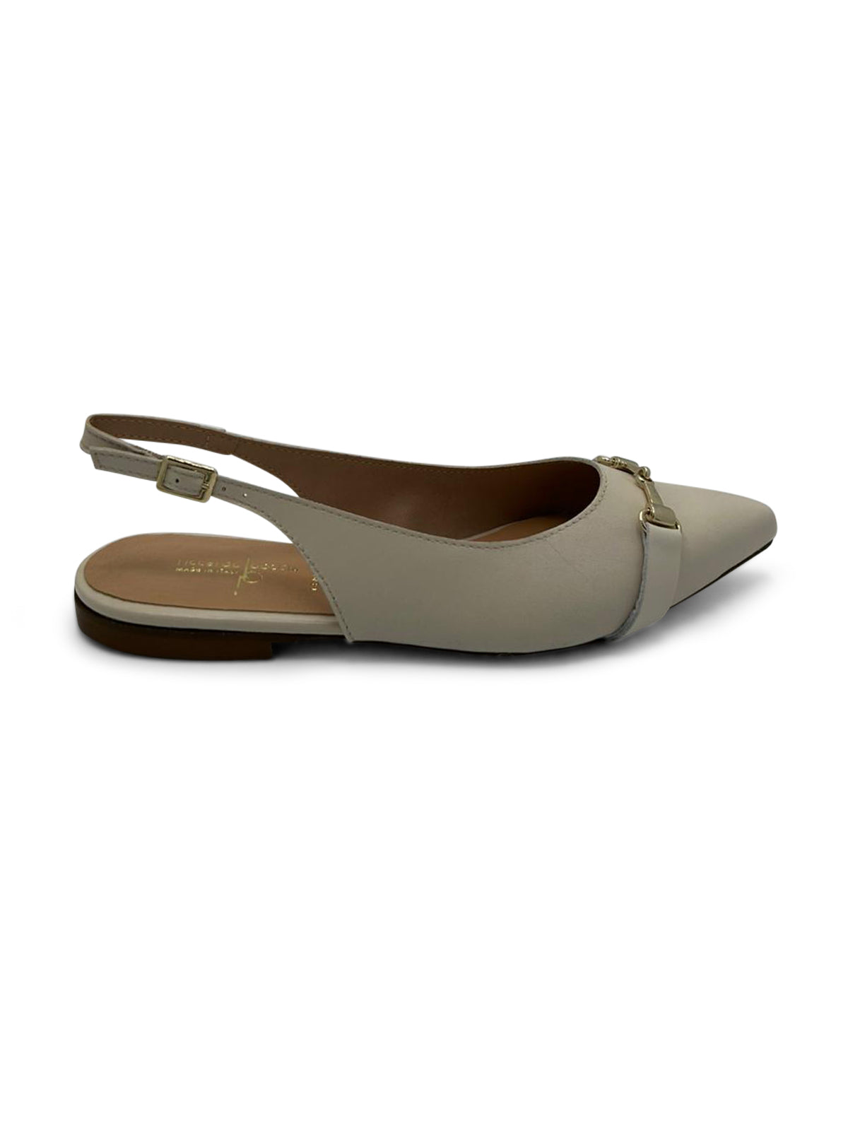 Ballerine Slingback Latte a Punta con Fibbia Dorata
