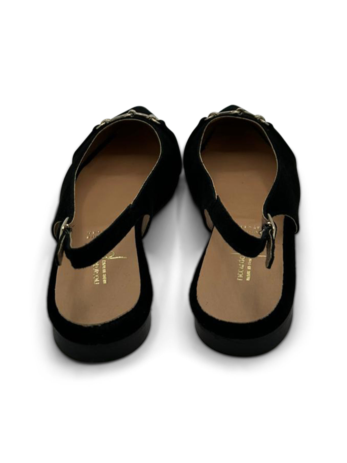 Ballerine Slingback Nere Navy a Punta con Fibbia Dorata