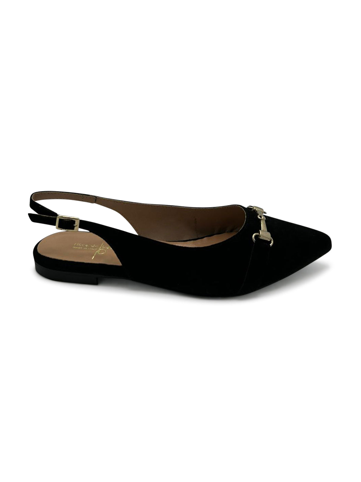Ballerine Slingback Nere Navy a Punta con Fibbia Dorata