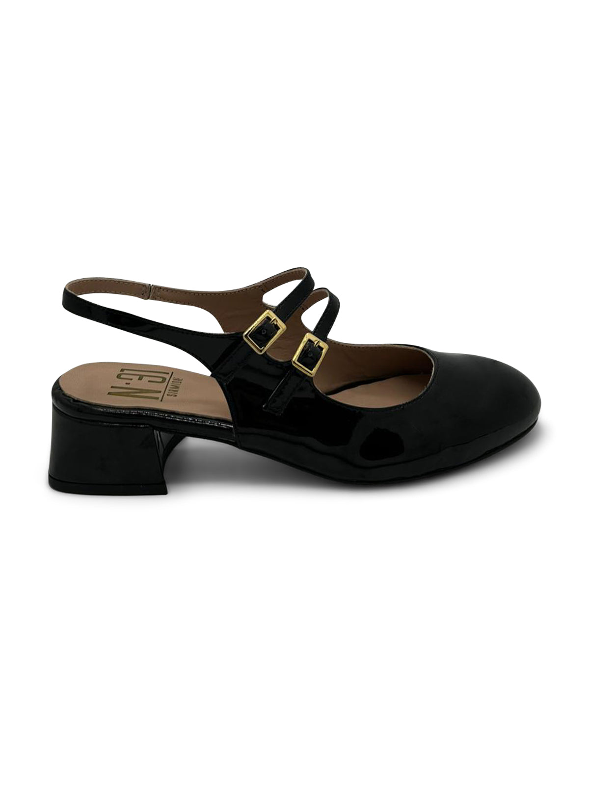 Mary Jane Nere in Vernice con Tacco Largo