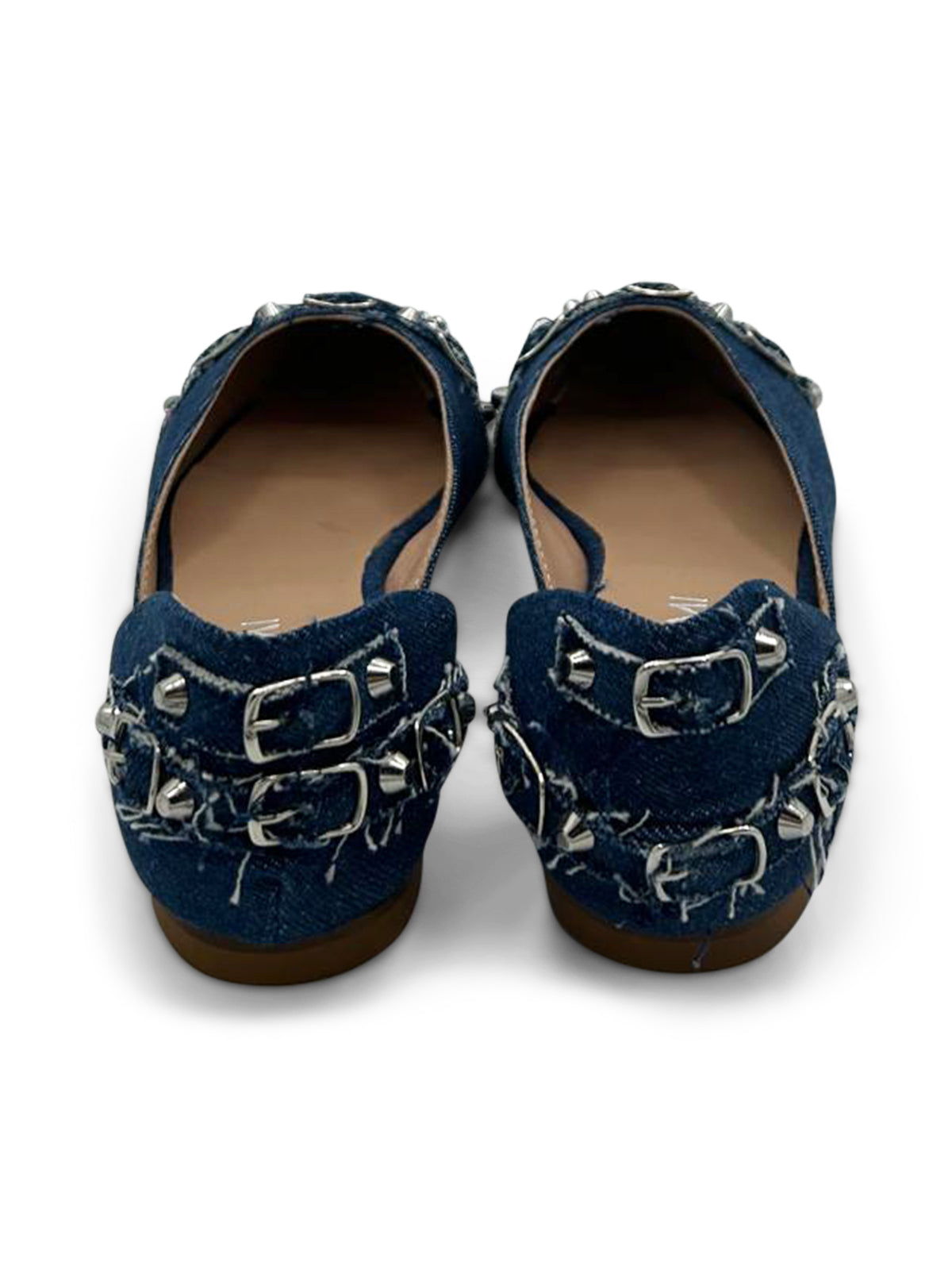 Ballerine Blu Jeans da Donna a Punta con Borchie e Cinturini