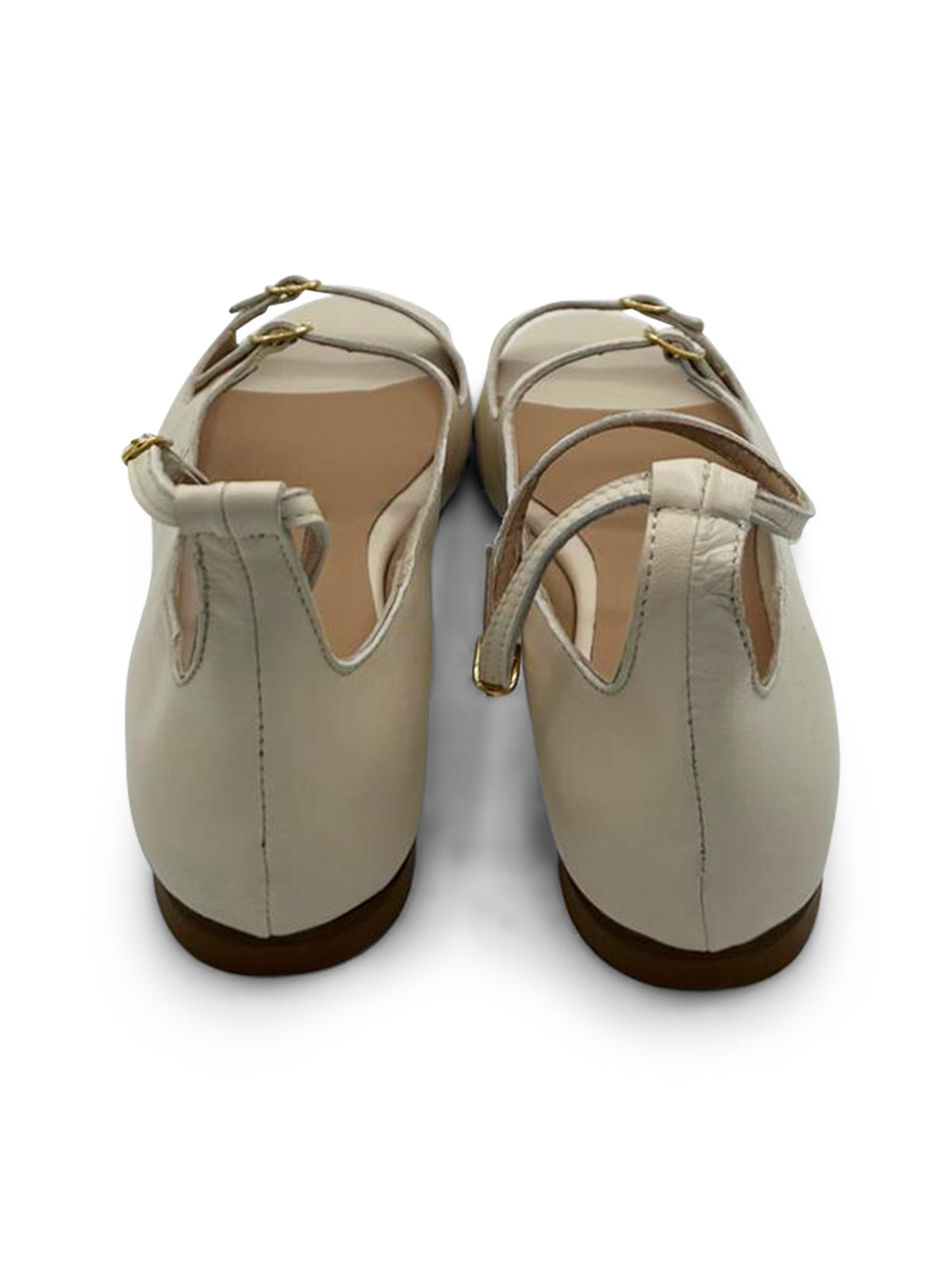 Sandali Ballerina Donna in Pelle Beige con Cinturini