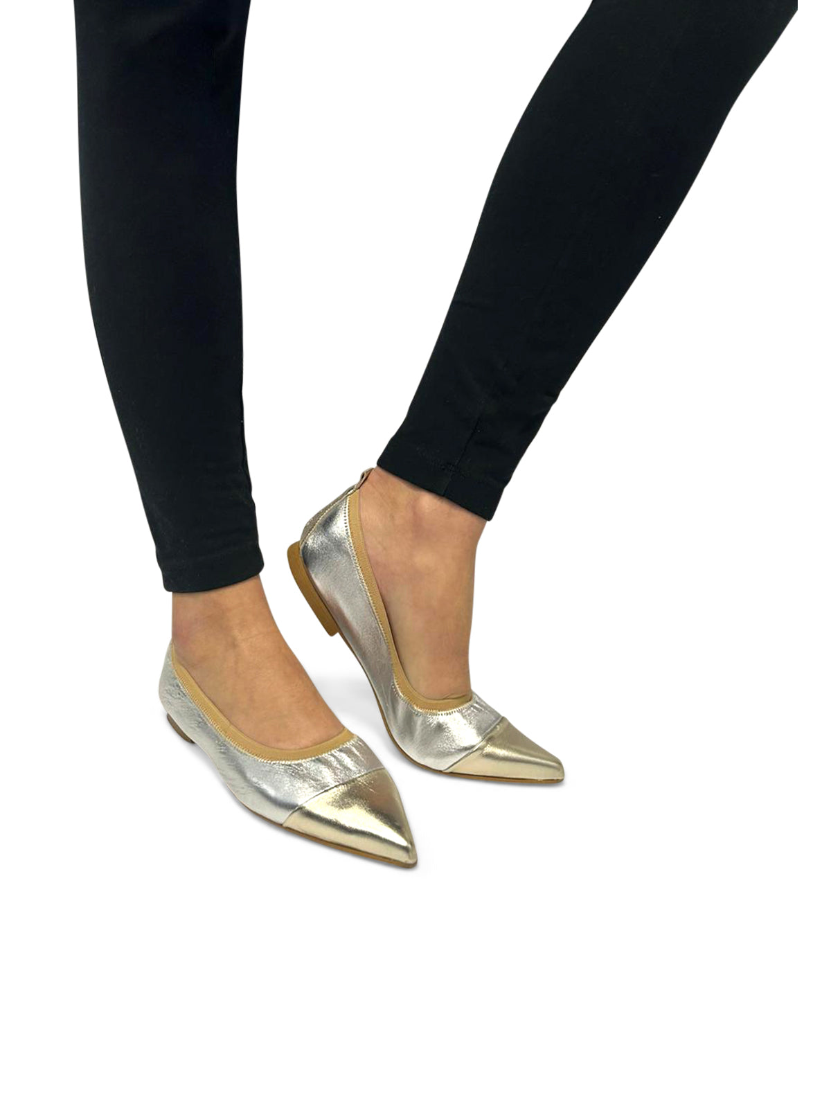 Ballerine Argento in Pelle Morbida con Elastico