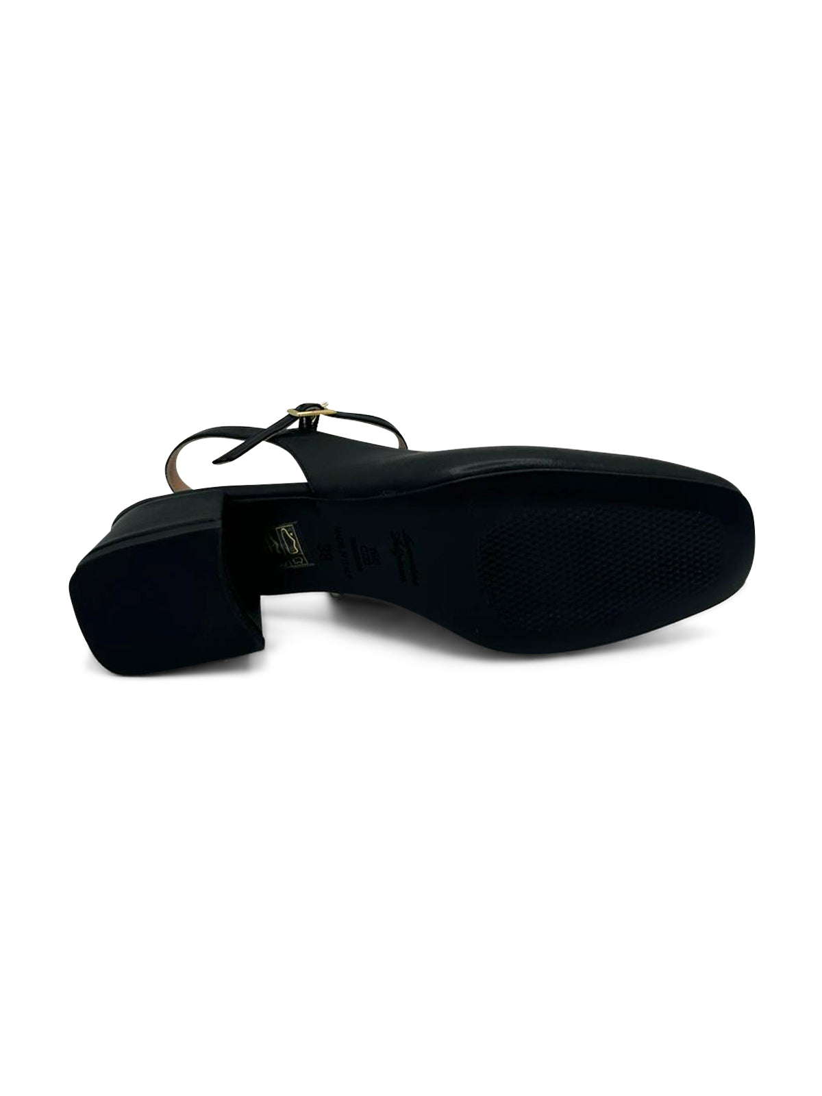 Ballerina Slingback Nera con Tacco Medio e Cinturino