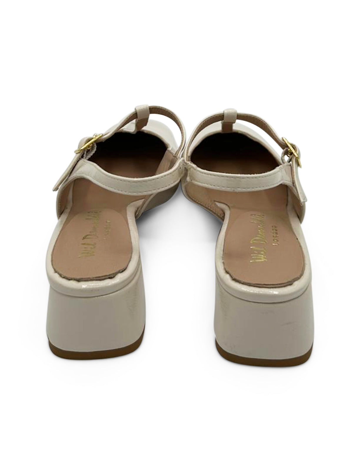 Ballerina Slingback Beige con Tacco Medio e Cinturino