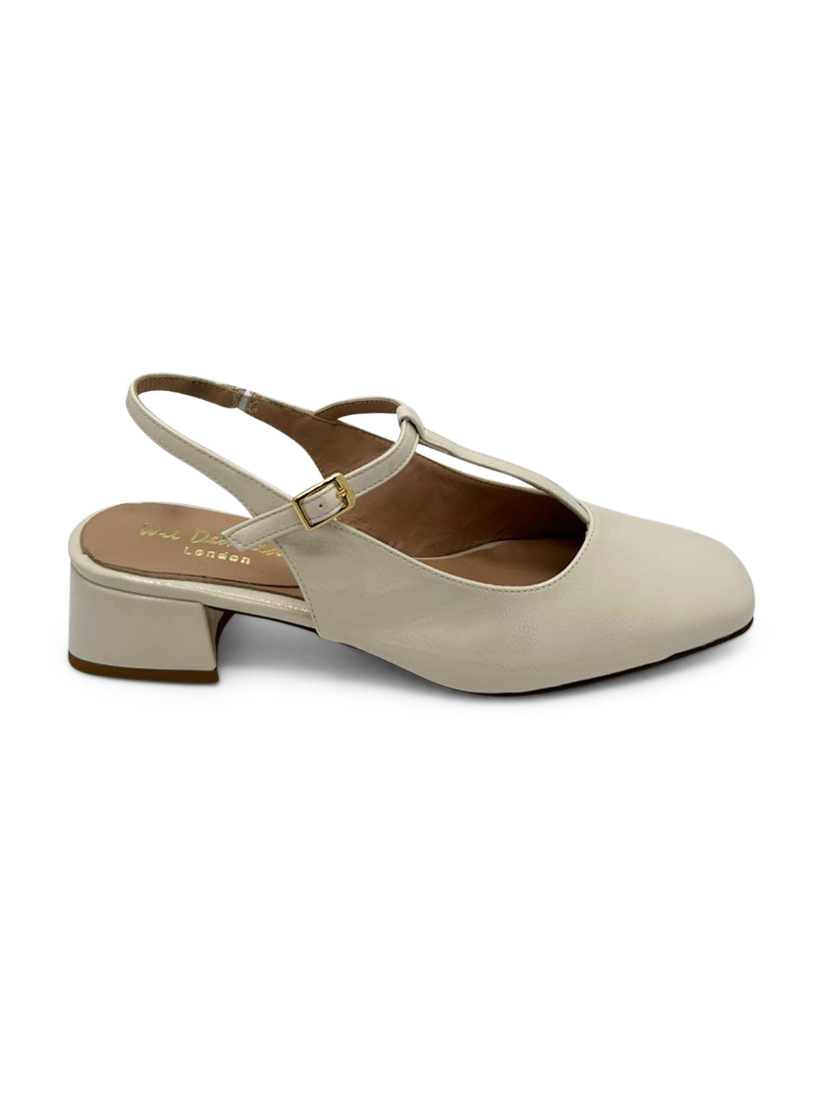 Ballerina Slingback Beige con Tacco Medio e Cinturino