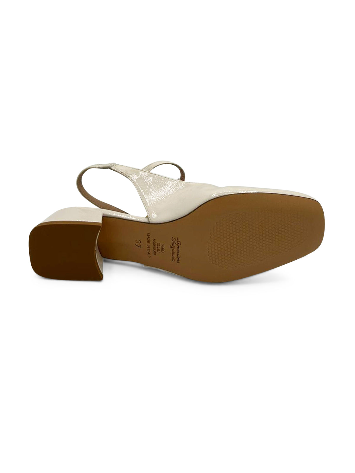Ballerina Slingback Beige con Tacco Medio e Cinturino