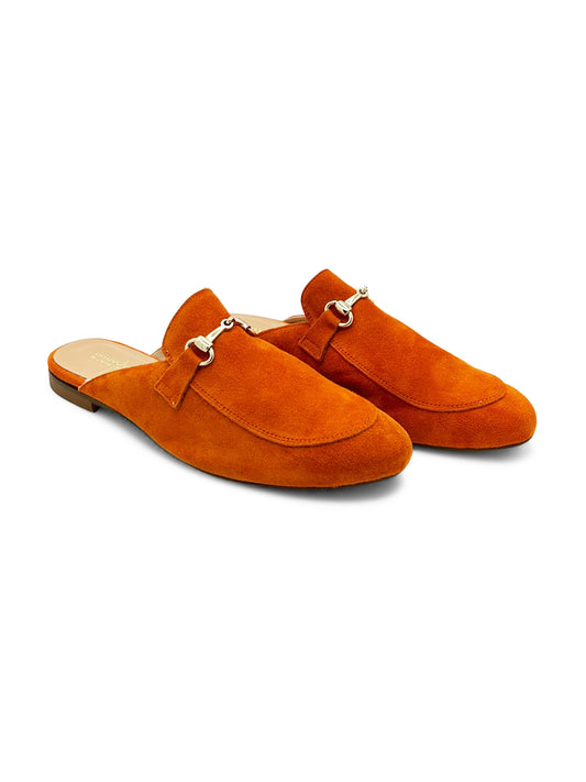 Mocassino Arancione Sabot in Camoscio con Dettaglio Metallico