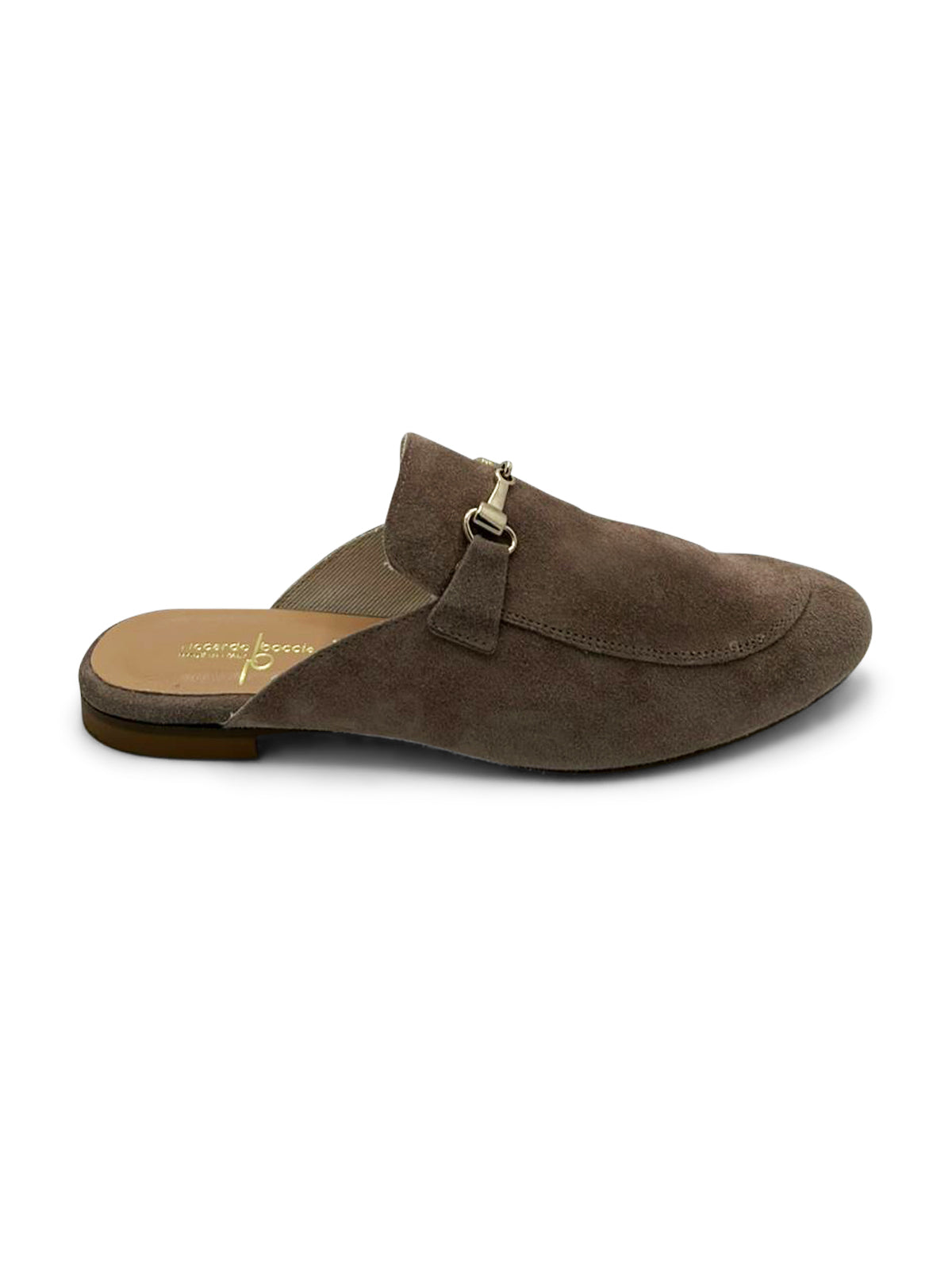Mocassino Sabot in Camoscio Marrone con Dettaglio Metallico