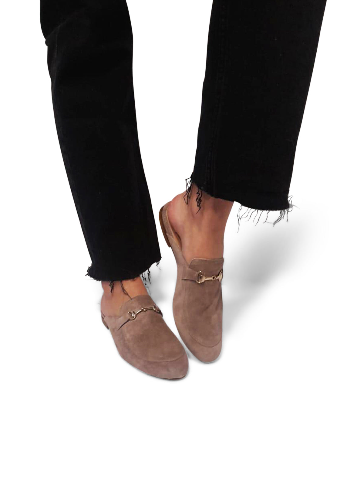 Mocassino Sabot in Camoscio Marrone con Dettaglio Metallico