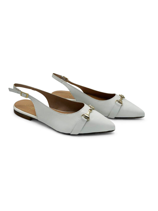 Ballerine Slingback Bianche a Punta con Fibbia Dorata