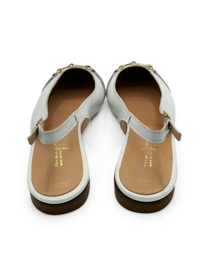 Ballerine Slingback Bianche a Punta con Fibbia Dorata