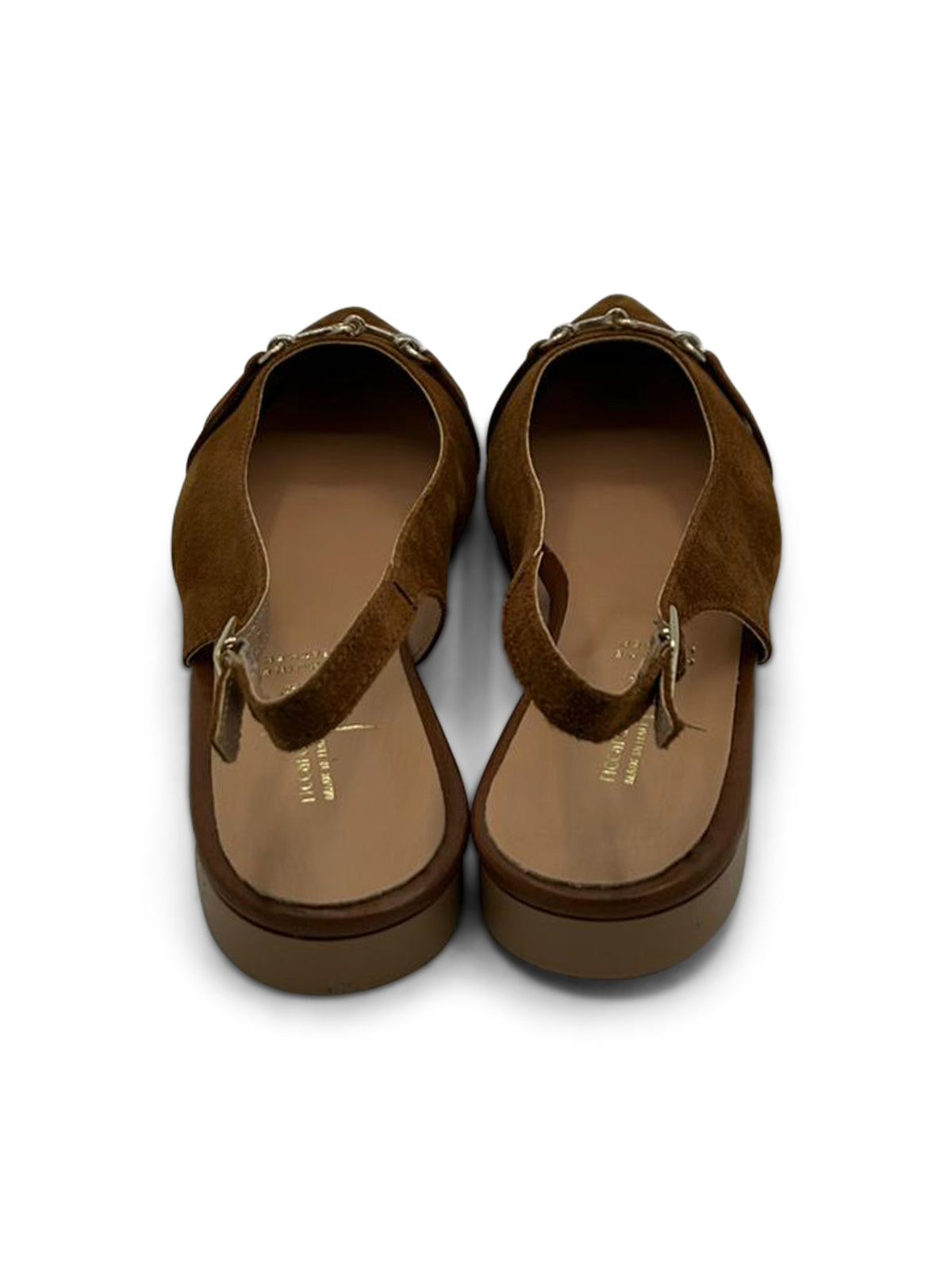 Ballerine Slingback Marrone Navy a Punta con Fibbia Dorata