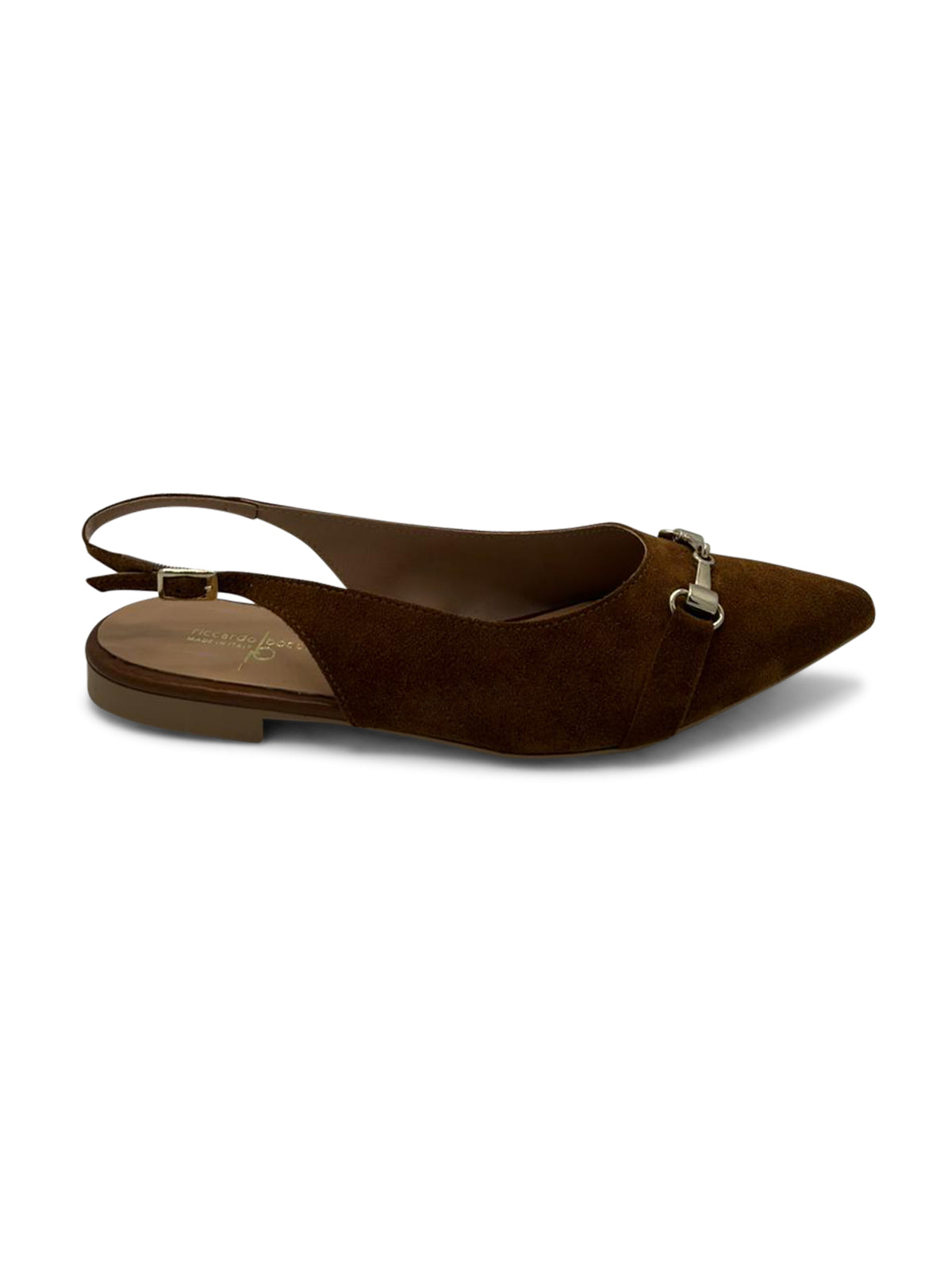 Ballerine Slingback Marrone Navy a Punta con Fibbia Dorata