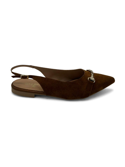Ballerine Slingback Marrone Navy a Punta con Fibbia Dorata