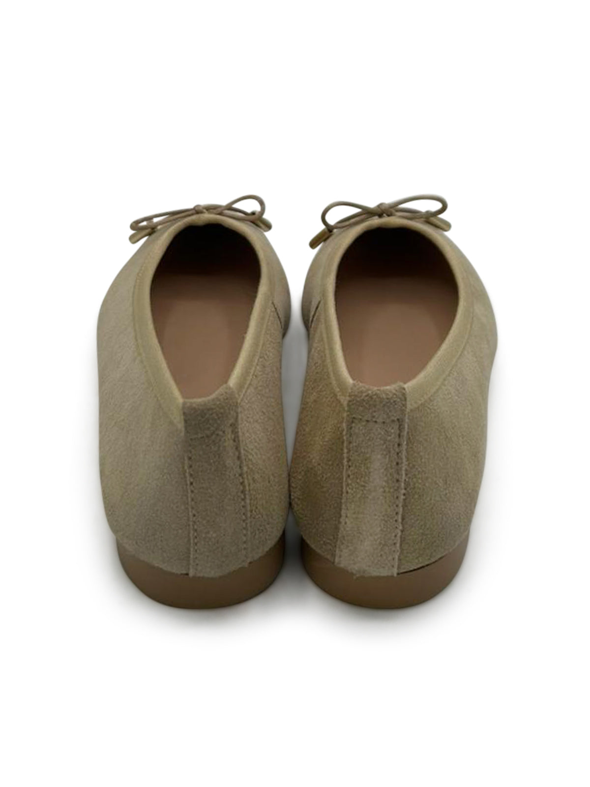 Ballerine Oliva a Punta in Camoscio con Laccetti Dorati