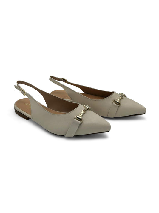 Ballerine Slingback Latte a Punta con Fibbia Dorata