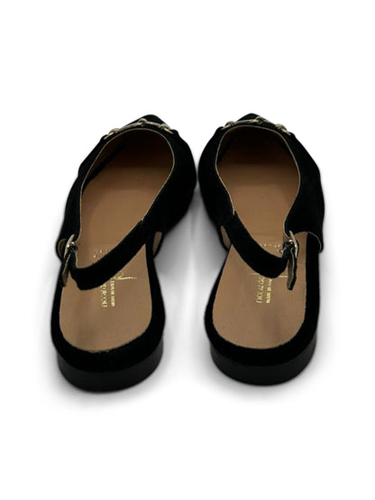 Ballerine Slingback Nere Navy a Punta con Fibbia Dorata