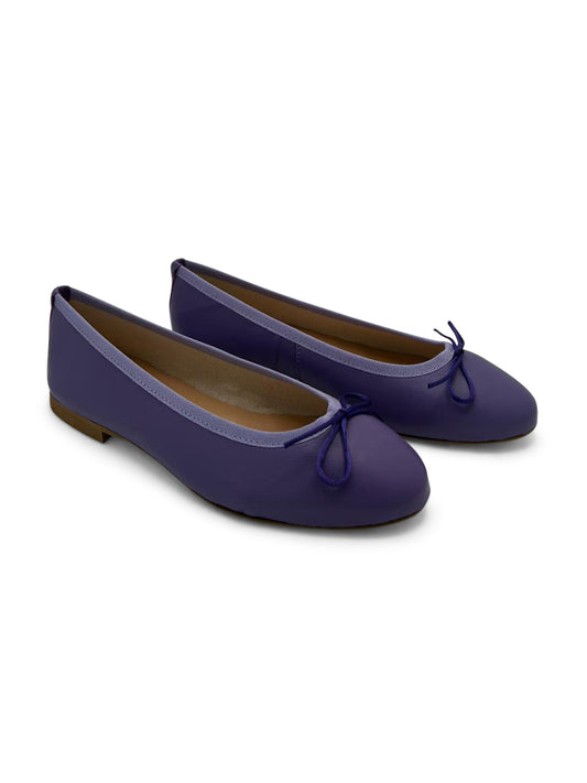 Ballerine Viola in Pelle con Fiocco e Punta Arrotondata