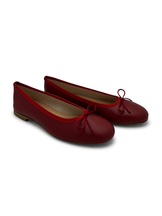 Ballerine Bordeaux in Pelle con Fiocco e Punta Arrotondata