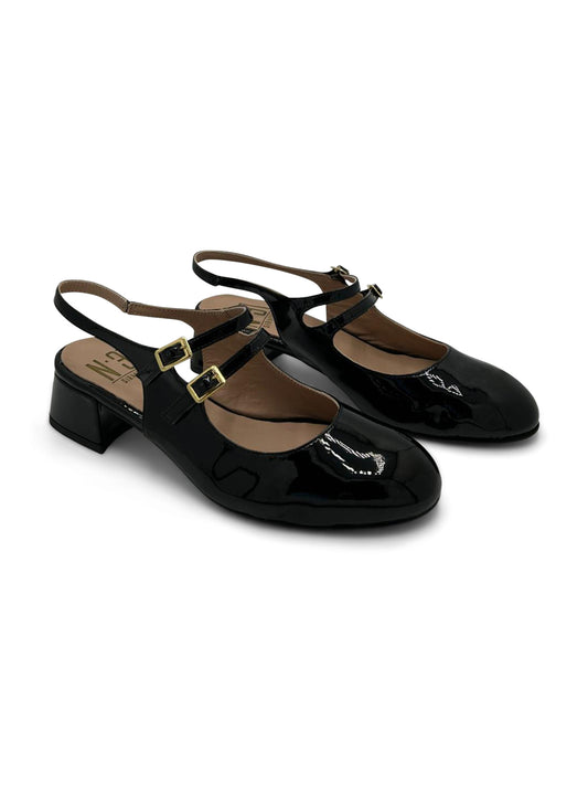 Mary Jane Nere in Vernice con Tacco Largo