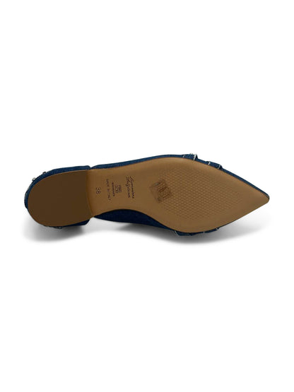 Ballerine Blu Jeans da Donna a Punta con Borchie e Cinturini
