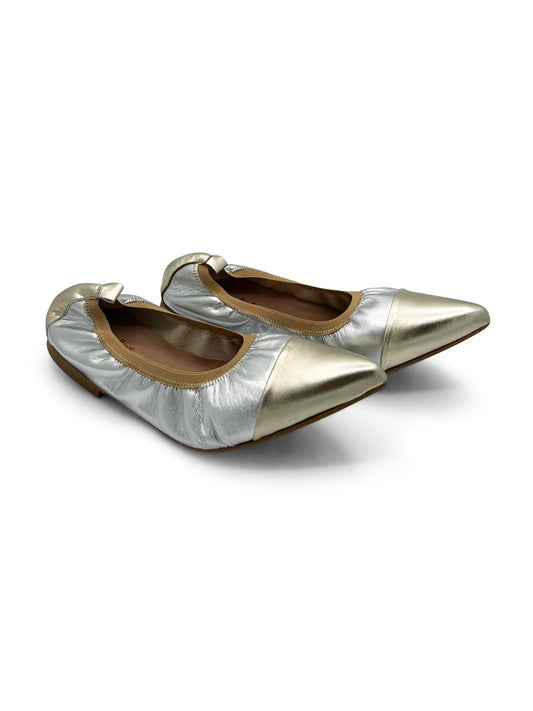 Ballerine Argento in Pelle Morbida con Elastico