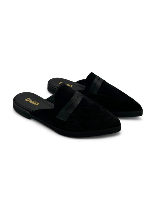 Mule da Donna in Camoscio Nero con Tacco Basso