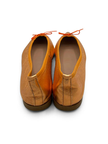 Ballerine Arancione Metallizzato in Pelle con Fiocco