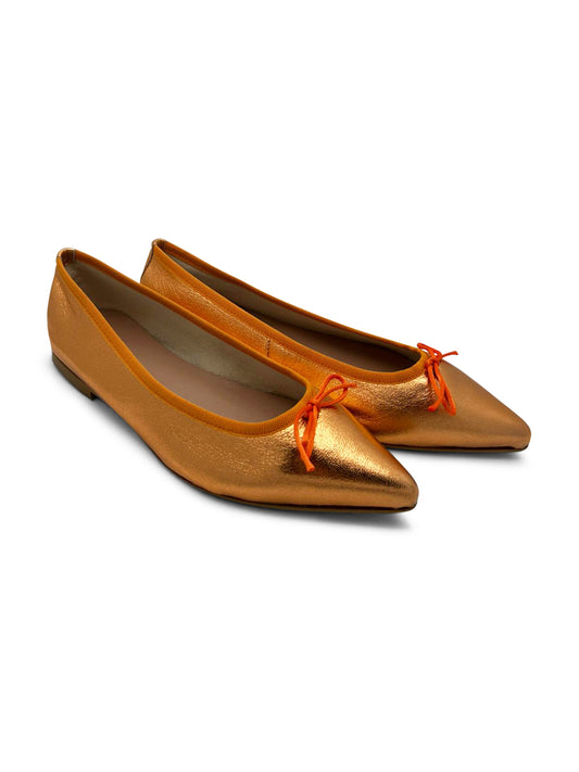 Ballerine Arancione Metallizzato in Pelle con Fiocco