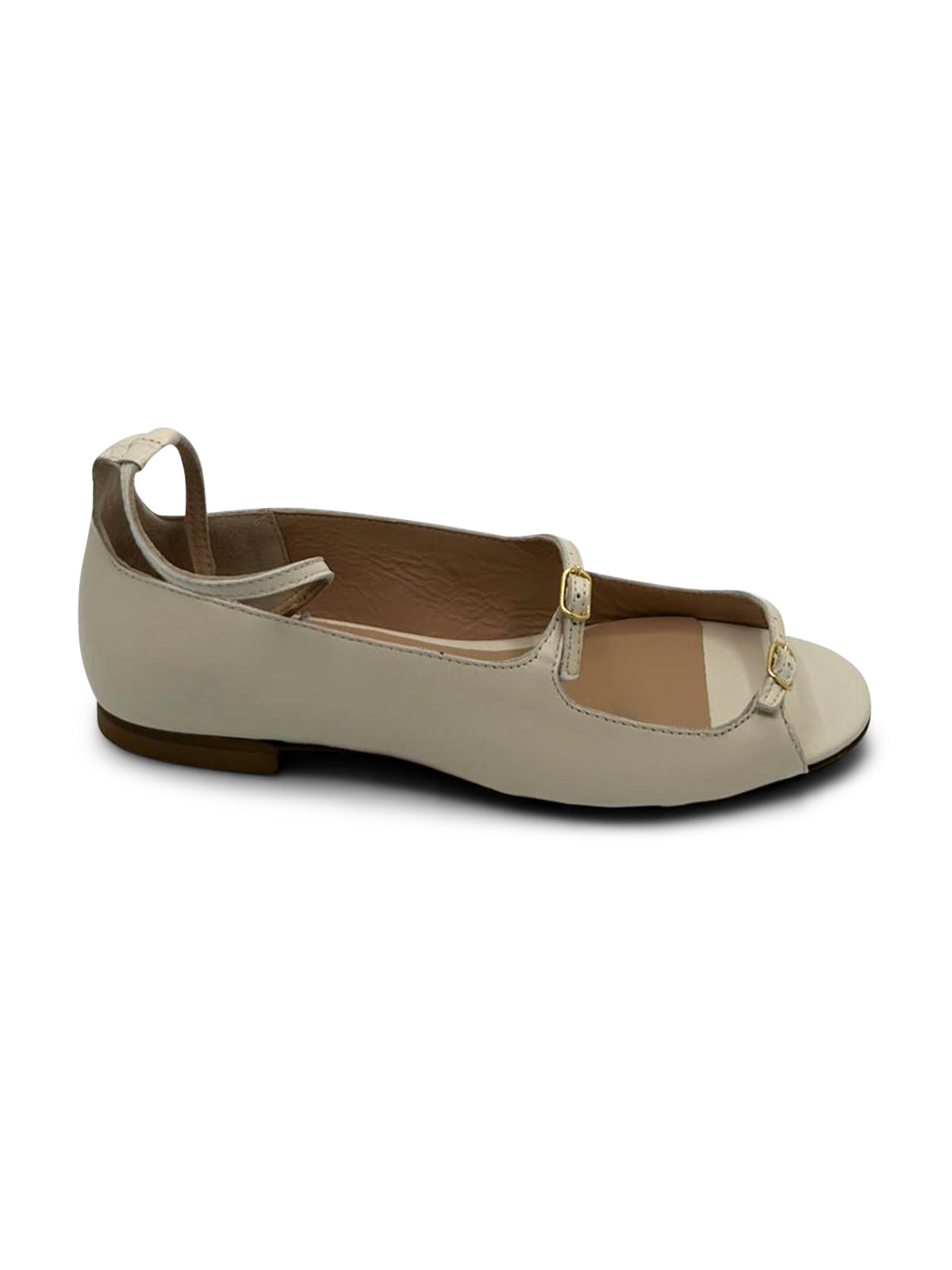 Sandali Ballerina Donna in Pelle Beige con Cinturini