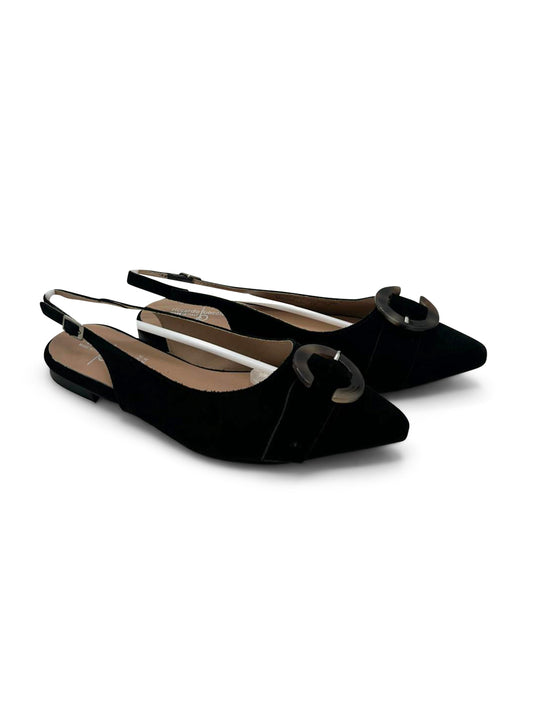 Ballerine Slingback a Punta Chiusa in Pelle Scamosciata Nera