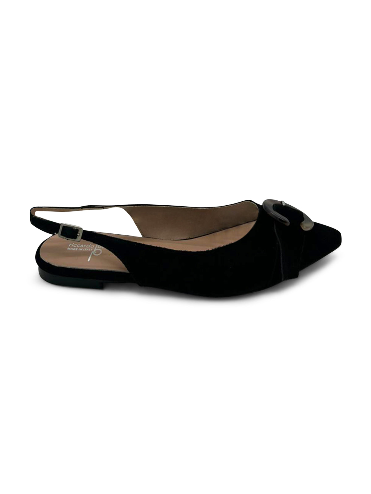 Ballerine Slingback a Punta Chiusa in Pelle Scamosciata Nera