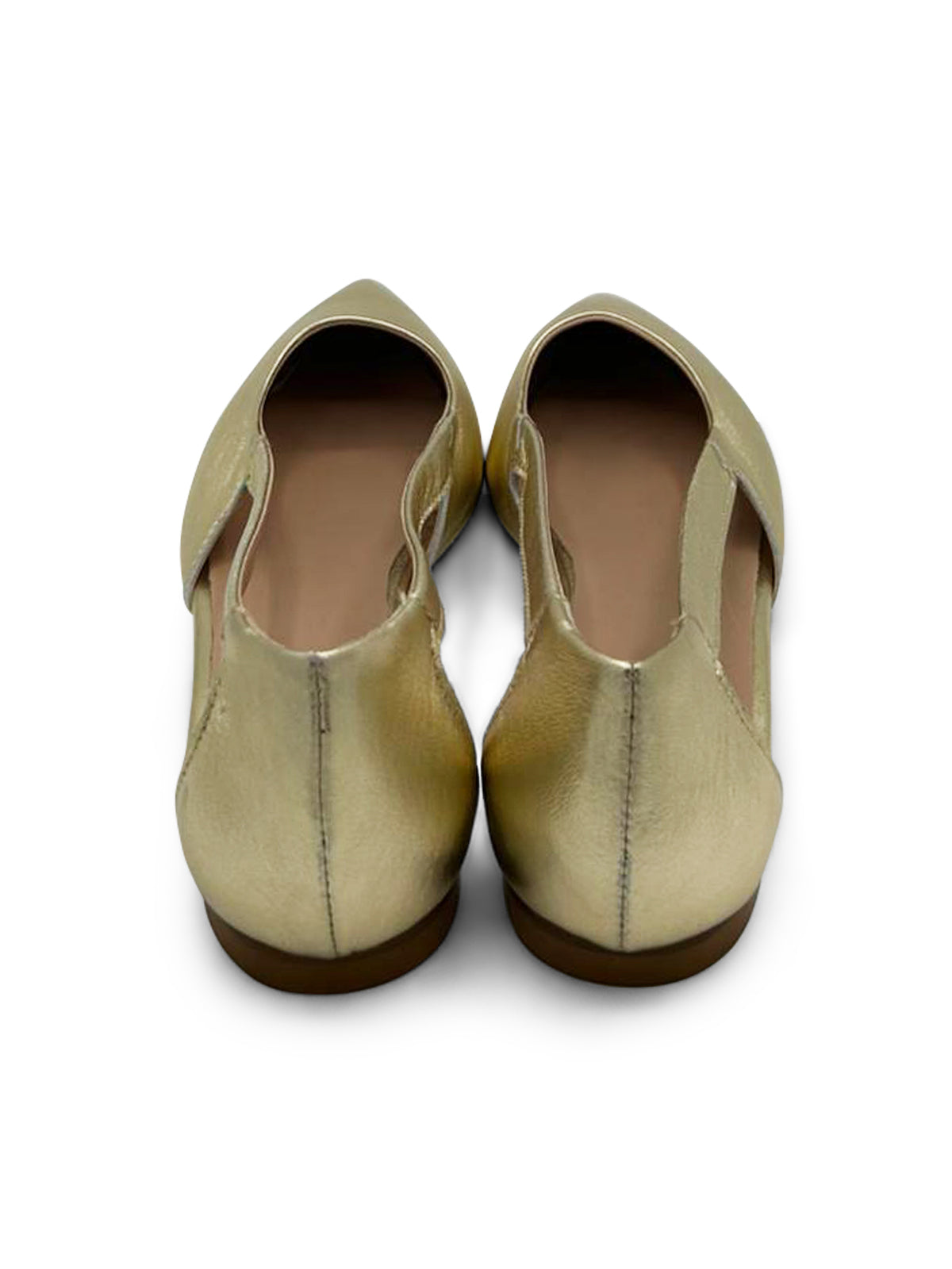 Ballerine a Punta in Pelle Laminato Oro con Tacco Basso