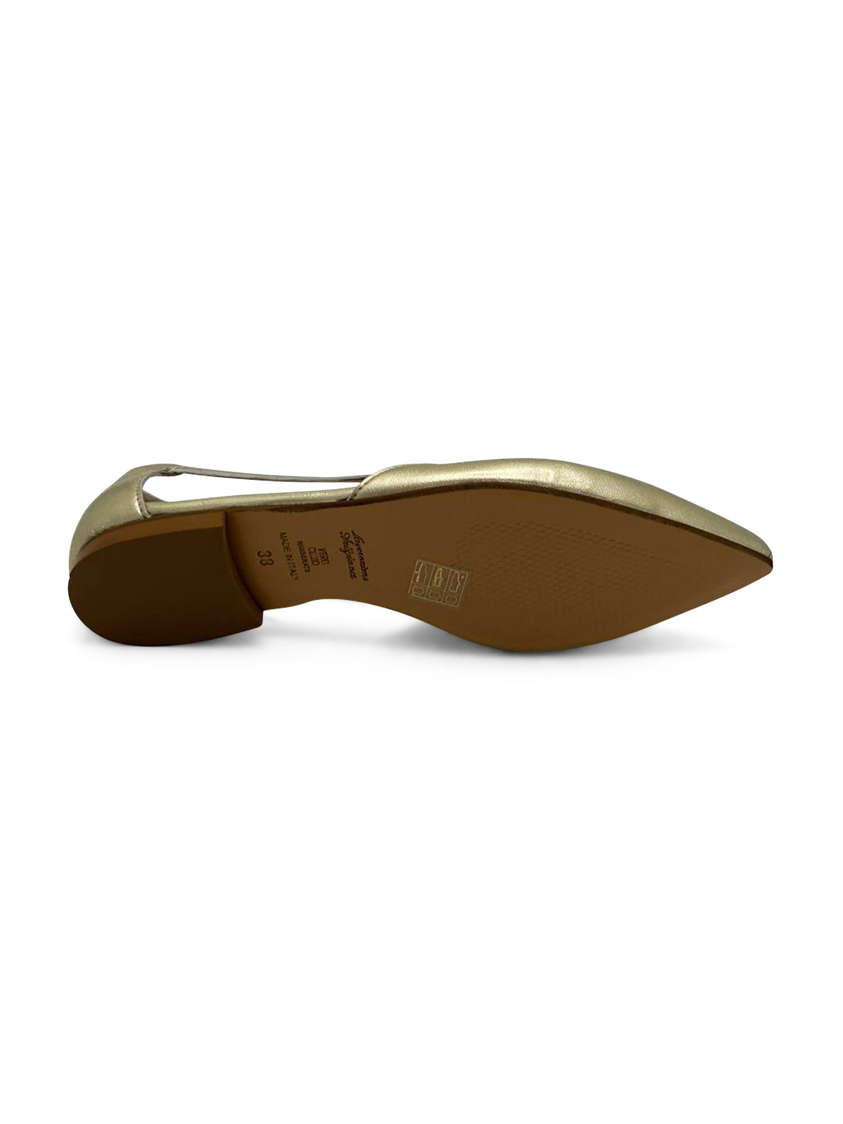 Ballerine a Punta in Pelle Laminato Oro con Tacco Basso