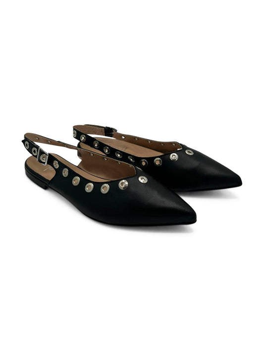 Ballerina Slingback Nera con Tacco Basso e Borchie