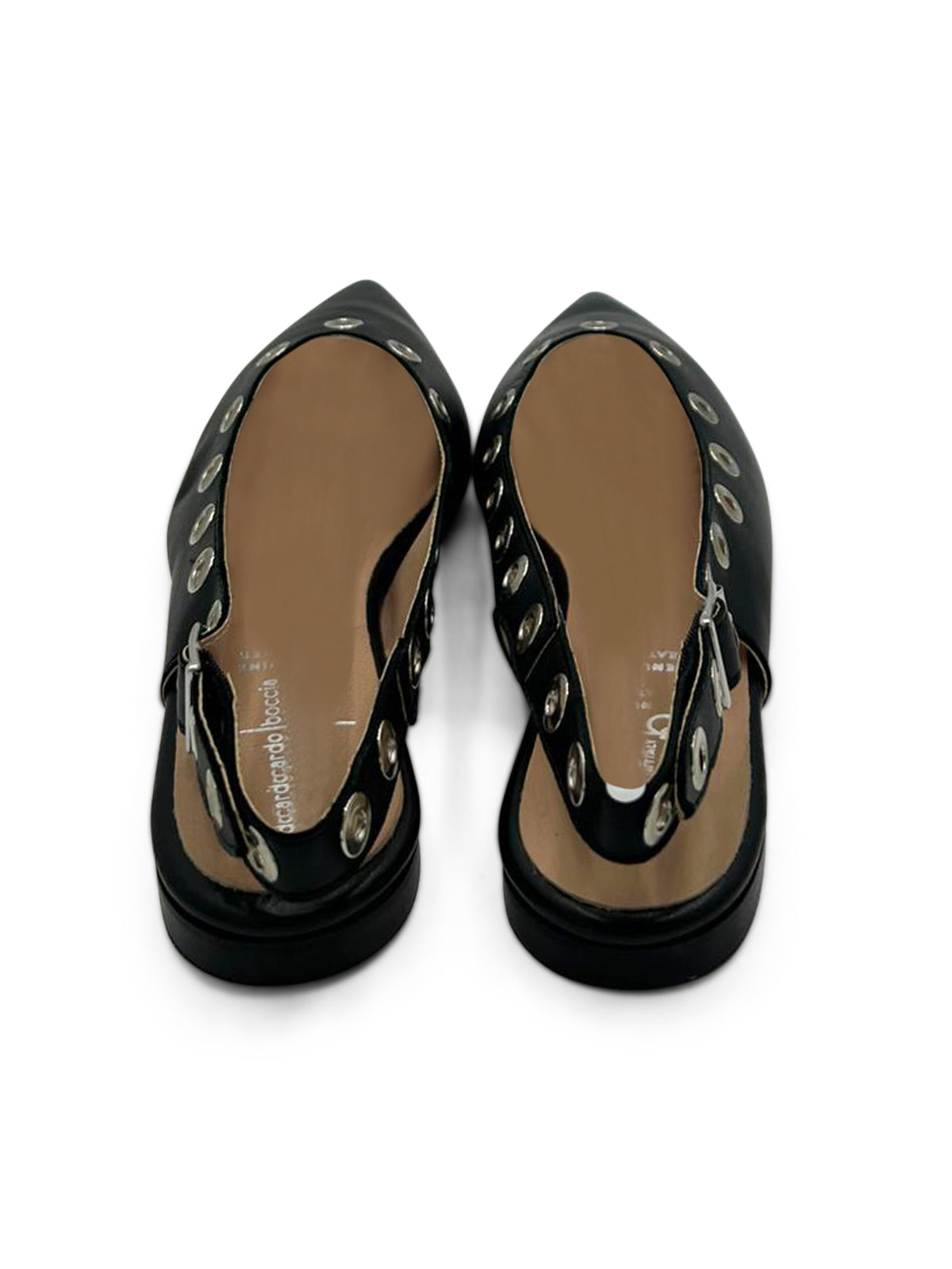 Ballerina Slingback Nera con Tacco Basso e Borchie
