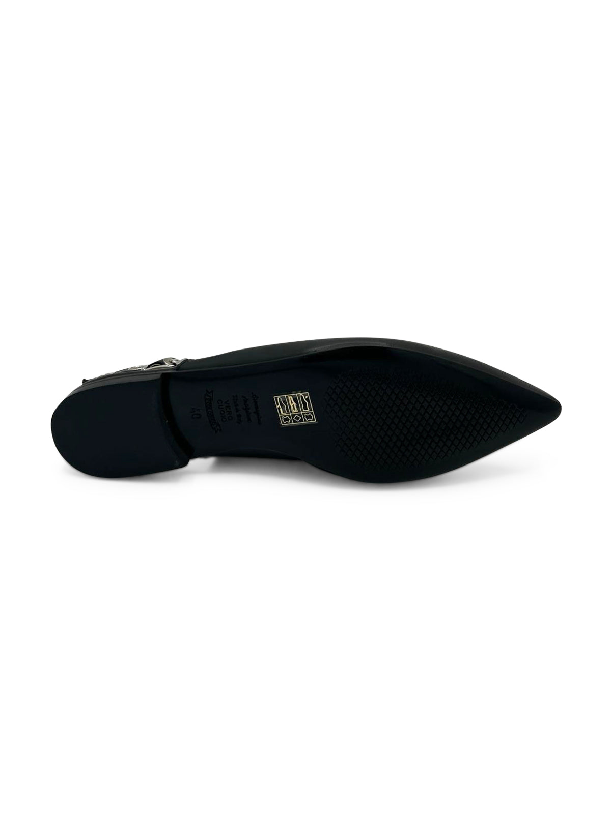Ballerina Slingback Nera con Tacco Basso e Borchie