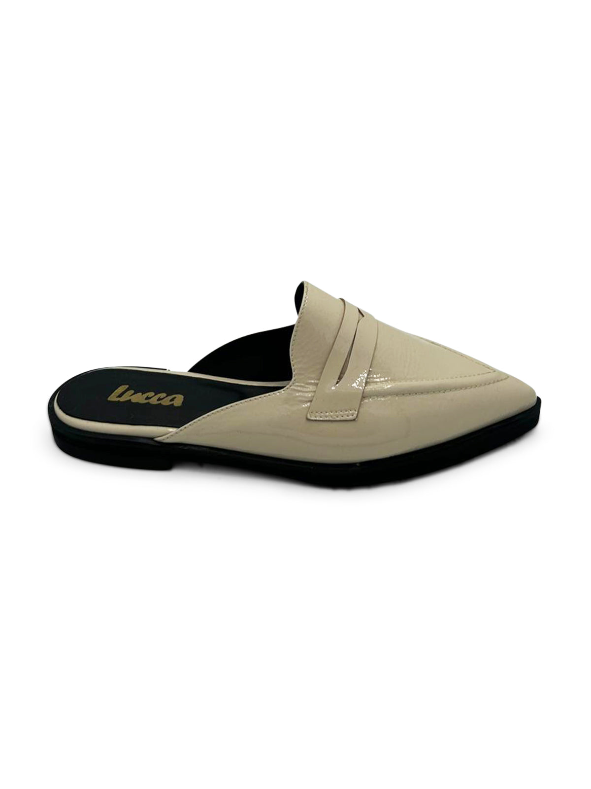 Mule da Donna in Pelle Lucida Beige con Tacco Basso