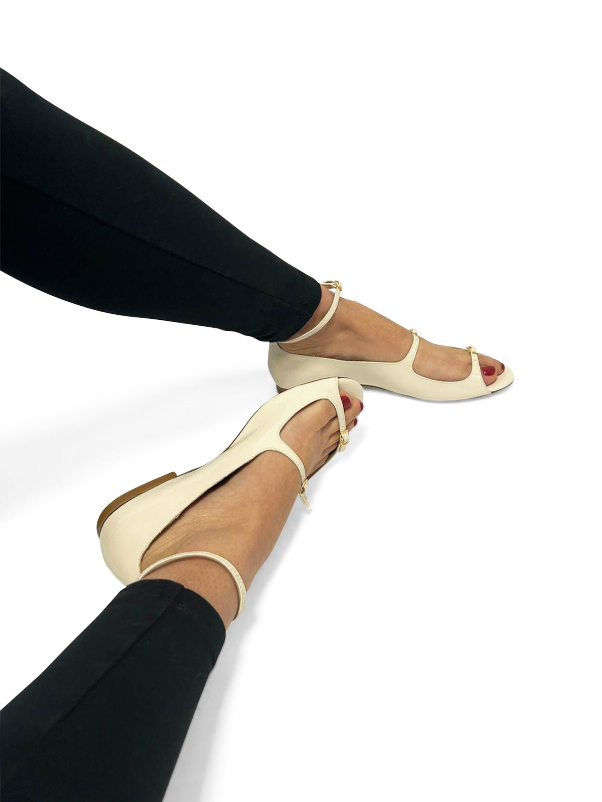 Sandali Ballerina Donna in Pelle Beige con Cinturini