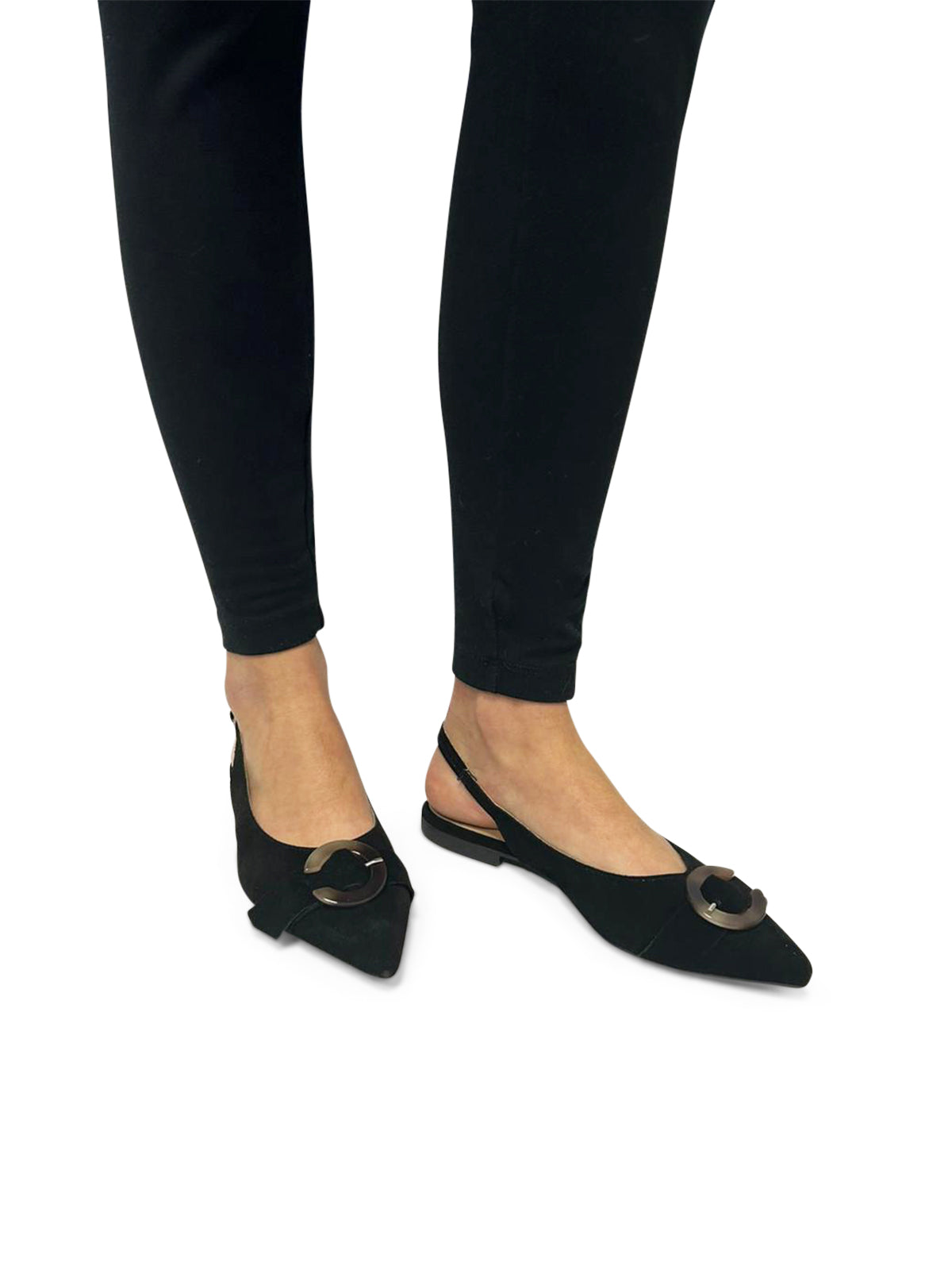 Ballerine Slingback a Punta Chiusa in Pelle Scamosciata Nera