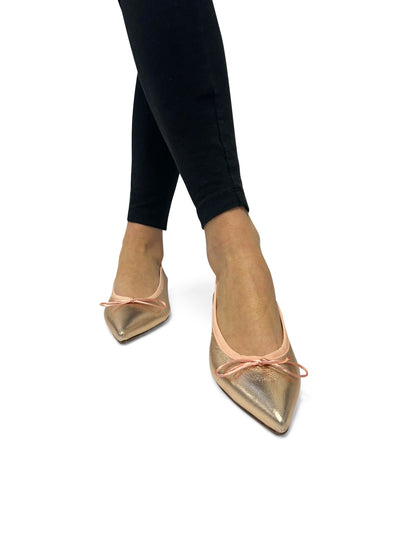 Ballerine Arancione Metallizzato in Pelle con Fiocco