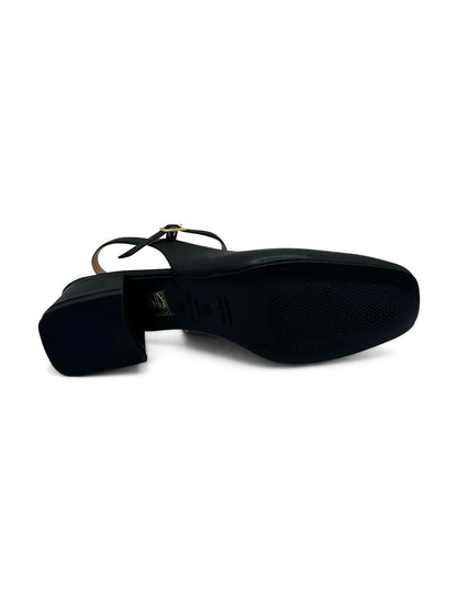 Ballerina Slingback Nera con Tacco Medio e Cinturino